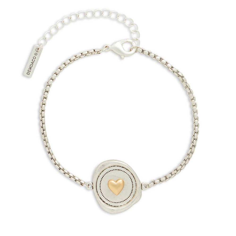 DEMDACO My Love Wax Seal Heart Bracelet Silver Gold Tone Box Chain NIB Normcore